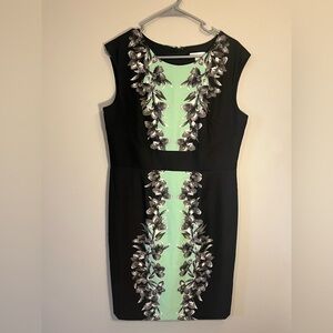 New York & Co Black and Green Floral Midi Dress Size 12